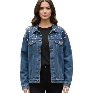 Vintage LA Blues Denim Jacket Plus‎ 18/20W Embroidered Jean Blue Button Front